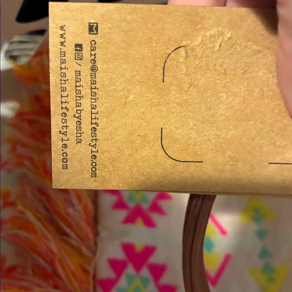 Boho Fringe Tote Bag with Neon Diamond Pattern - Picture 7 of 9